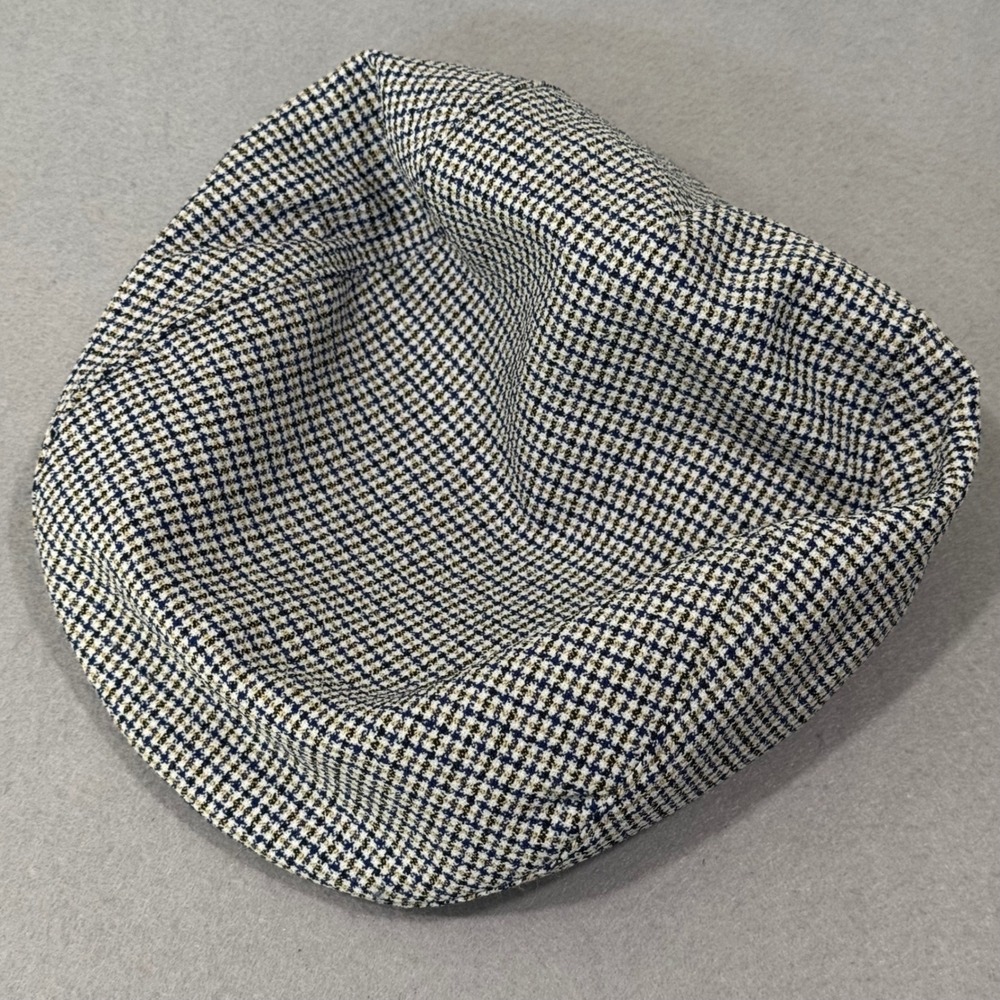 Gramercy Flat‎ Cap Mens 7 1/4 Blue Tan Houndstooth Snap Brim Newsboy Vintage Hat